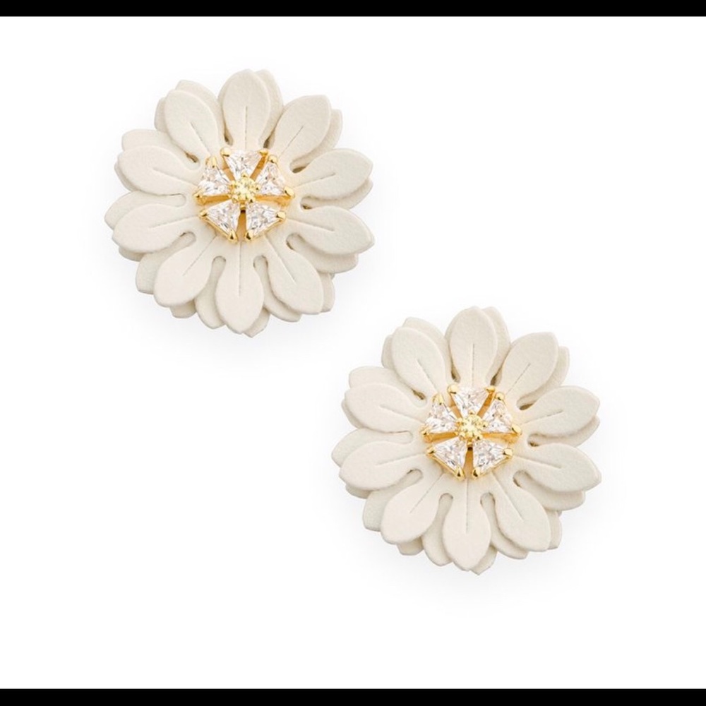 Boutique Vegan Leather Daisy Crystal Earrings New